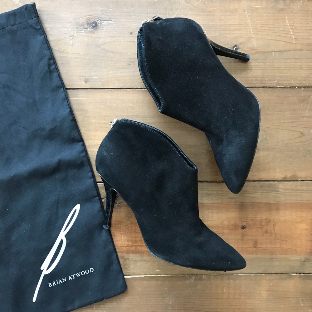 Brian Atwood Black Suede Heeled Booties w/Dust Bag